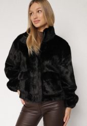 Czarna Futrzana Kurtka Ozdobiona Kieszeniami Vetilina. Czarne kurtki Born2be, m, bez wzorów, z futra, eleganckie, bez kaptura. Za 209.99 zł.