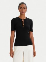 KARL LAGERFELD Bluzka B1W18014 Czarny Slim Fit. Czarne bluzki KARL LAGERFELD, s, bez wzorów, z wiskozy, bez kołnierzyka, bez ramiączek. Za 779.99 zł.