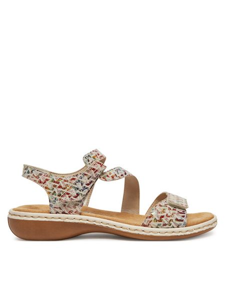 Rieker Sandały 659C7-94 Beżowy. Brązowe sandały Rieker, bez wzorów, ze skóry, bez obcasa, na płaskiej podeszwie, bez zapięcia. Za 255.99 zł.