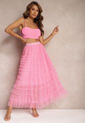 Różowa Spódnica Tiulowa z Gumką w Talii Ozdobiona Falbanami Missalisha. Czerwone spódnice Renee, na co dzień, l, bez wzorów, z materiału, eleganckie, maxi, dopasowane. W wyprzedaży za 67.99 zł.