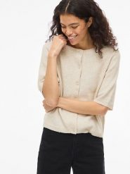 Vila Kardigan "Viliga" w kolorze beżowym rozmiar: M. Brązowe swetry Vila, m, bez wzorów, z materiału, bez ramiączek. Za 92.42 zł.