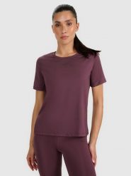 4F Koszulka treningowa regular szybkoschnąca damska - brązowa S. Brązowe t-shirty sportowe 4f, s, bez wzorów, z elastanu, bez ramiączek, na fitness i siłownię. Za 79.99 zł.