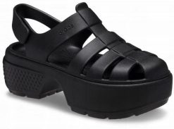Sandały Dla Kobiet Crocs Stomp Fisherman Sandal. Czarne sandały Crocs, bez wzorów, z materiału, eleganckie, bez obcasa, na platformie, bez zapięcia. Za 263.99 zł.