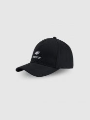 4F Czapka z daszkiem strapback uniseks - czarna L/XL. Czarne czapki z daszkiem 4f, bez wzorów, z materiału. Za 79.99 zł.