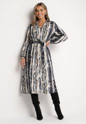 Szara Wiskozowa Sukienka Koszulowa Wiązana Paskiem Ellariah. Szare sukienki Born2be, na co dzień, l, z aplikacjami, z wiskozy, eleganckie, bez kołnierzyka, bez ramiączek, midi, dopasowane. W wyprzedaży za 104.99 zł.