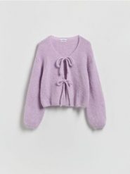 Kardigan z wełną alpaki - lawendowy. Fioletowe swetry Reserved, l, bez wzorów, z dzianiny, bez ramiączek. Za 259.99 zł.