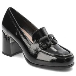 Czarne Półbuty S.Barski Eleganckie Lakierowane Obuwie Damskie. Czarne półbuty wsuwane S.BARSKI, bez wzorów, z lakierowanej skóry, biznesowe, bez obcasa, na obcasie. Za 254.99 zł.