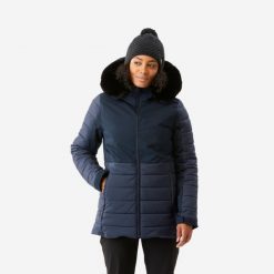 Kurtka narciarska damska Wedze 100 Warm. Niebieskie kurtki narciarskie WED'ZE, na zimę, xs, bez wzorów, z futra, bez kaptura, narciarskie. Za 349.99 zł.