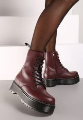 Bordowe Botki Workery na Grubej Podeszwie Ozdobione Przeszyciami Veriora. Czerwone botki Born2be, bez wzorów, z jeansu, eleganckie, bez obcasa, na płaskiej podeszwie, bez zapięcia. Za 169.99 zł.
