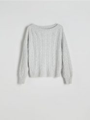 Sweter z kimonowym rękawem - jasnoszary. Szare swetry Reserved, l, bez wzorów, z dzianiny, bez ramiączek. W wyprzedaży za 69.99 zł.