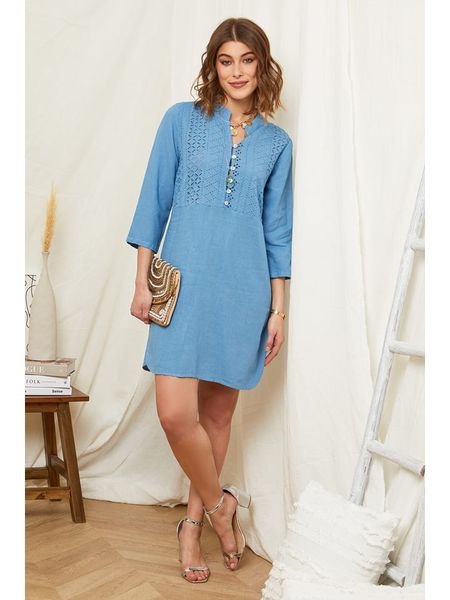 Rodier Lin Lniana sukienka w kolorze niebieskim rozmiar: XL/XXL. Niebieskie sukienki Rodier Lin, na co dzień, xl, bez wzorów, ze lnu, bez kołnierzyka, bez ramiączek, mini, proste. Za 114.71 zł.