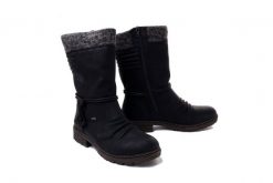 RIEKER TEX Z4755-00 black, kozaki damskie. Czarne kozaki Rieker, na zimę, bez wzorów, bez obcasa, na obcasie, bez zapięcia. Za 272.93 zł.
