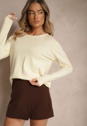 Jasnobeżowy Sweter z Dodatkiem Kaszmiru Ozdobiony Ściągaczami Sanadora. Brązowe swetry Renee, bez wzorów, z jeansu, casualowe, bez ramiączek. W wyprzedaży za 55.99 zł.