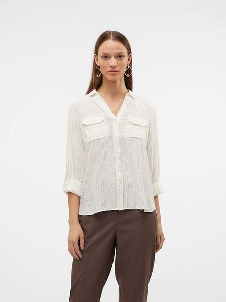 Vero Moda Bluzka w kolorze złoto-białym rozmiar: XS. Białe bluzki Vero Moda, xs, bez wzorów, bez kołnierzyka, bez ramiączek. Za 39.31 zł.