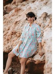 Isla Bonita by SIGRIS Sukienka w kolorze turkusowym rozmiar: XL. Niebieskie sukienki Isla Bonita by SIGRIS, na co dzień, xl, bez wzorów, z bawełny, bez kołnierzyka, bez ramiączek, mini, proste. Za 145.94 zł.