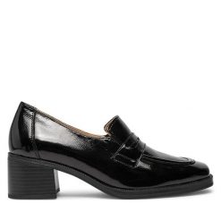 Półbuty Caprice. Czarne półbuty wsuwane Caprice, bez wzorów, bez obcasa, na obcasie. Za 399.99 zł.