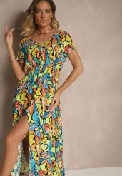 Żółta Sukienka z Bawełny w Abstrakcyjny Wzór Emisienna. Żółte sukienki Renee, na imprezę, l, bez wzorów, z bawełny, eleganckie, bez kołnierzyka, bez ramiączek, maxi. W wyprzedaży za 55.99 zł.