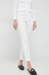 Polo Ralph Lauren spodnie damskie kolor beżowy proste high waist. Brązowe spodnie materiałowe Polo Ralph Lauren, bez wzorów, z materiału, z podwyższonym stanem. Za 939.99 zł.