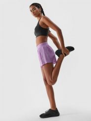 4F Spodenki do biegania szybkoschnące damskie - fioletowe XL. Fioletowe szorty sportowe 4f, bez wzorów, z materiału, do biegania. W wyprzedaży za 69.99 zł.