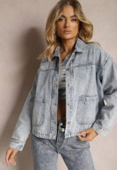 Niebieska Jeansowa Kurtka Cropped z Bawełny o Kroju Oversize Aleraca. Niebieskie kurtki Renee, m, bez wzorów, z bawełny, eleganckie, bez kaptura. W wyprzedaży za 149.99 zł.