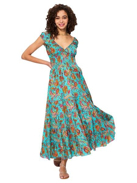 Aller Simplement Sukienka w kolorze turkusowo-pomarańczowym rozmiar: 38/40. Brązowe sukienki Aller Simplement, bez wzorów, z bawełny, klasyczne, bez kołnierzyka, bez ramiączek, maxi. Za 127.65 zł.