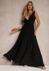 Czarna Sukienka Wieczorowa na Ramiączkach z Dekoltem w Szpic i Rozcięciem Nestanni. Czarne sukienki Renee, na imprezę, m, bez wzorów, eleganckie, bez kołnierzyka, bez ramiączek, maxi, z odkrytymi ramionami. W wyprzedaży za 83.99 zł.