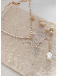 Atelier MIU Pozłacany naszyjnik z perłami - dł. 55 cm rozmiar: onesize. Białe naszyjniki atelier MIU, z materiału, z perłą, pozłacane. Za 74.28 zł.