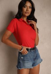 Czerwony Bawełniany T-shirt Typu Polo Arsenllia. Czerwone t-shirty Renee, l, bez wzorów, z bawełny, eleganckie, bez kołnierzyka, bez ramiączek. Za 79.99 zł.