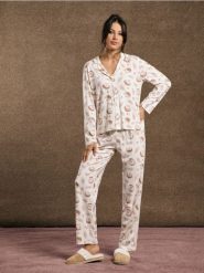 Piżama dwuczęściowa - kremowy. Białe piżamy Sinsay, l, bez wzorów, bez kołnierzyka, bez ramiączek, długie. Za 69.99 zł.