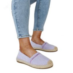 Fioletowe espadryle z cyrkoniami Abia. Fioletowe espadryle bez wzorów, z gumy, z okrągłym noskiem, bez obcasa. Za 74.48 zł.