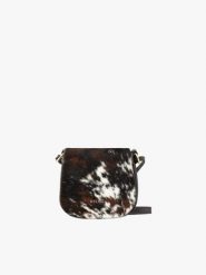 Mała listonoszka w krowie łaty ONE OF A KIND. Brązowe listonoszki Brawo sp. z o.o., z aplikacjami, z jeansu, eleganckie, małe, zdobione, bez dodatków. Za 299.99 zł.