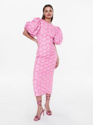ROTATE Sukienka koktajlowa Jacquard Puff RT2393 Różowy Slim Fit. Czerwone sukienki ROTATE, bez wzorów, z syntetyku, wizytowe, bez kołnierzyka, bez ramiączek. Za 1,179.00 zł.