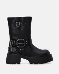 CZARNE WORKERY Z DEKORACYJNYMI KLAMRAMI G028LEBLOBB006. Czarne botki Venezia, bez wzorów, ze skóry, bez obcasa, bez zapięcia. Za 389.00 zł.