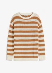 Sweter oversize z czystej bawełny. Brązowe swetry bonprix, bez wzorów, z bawełny, bez ramiączek. Za 112.99 zł.