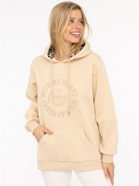 Zwillingsherz Bluza "Wild at heart" w kolorze beżowym rozmiar: L/XL. Brązowe bluzy Zwillingsherz, l, bez wzorów, bez ramiączek, z kapturem. Za 175.26 zł.