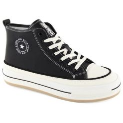 Trampki za kostkę Big Star OO274062 na platformie czarne. Czarne trampki bez wzorów, z polaru, retro, za kostkę, bez zapięcia. Za 213.36 zł.