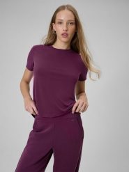 4F T-shirt regular gładki damski - fioletowy M. Czerwone t-shirty 4f, m, bez wzorów, z dzianiny, bez kołnierzyka, bez ramiączek. Za 79.99 zł.