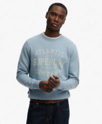 Superdry Coastal Relaxed Bluza z bawełny 100% – Washed Denim Blue. Niebieskie bluzy Superdry, uniwersalny, bez wzorów, z bawełny, klasyczne, bez ramiączek, bez kaptura. Za 336.85 zł.
