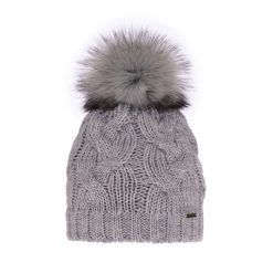 Czapka zimowa damska szara z pomponem. Szare czapki zimowe Molly, bez wzorów, z materiału. Za 59.90 zł.
