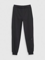 4F Spodnie dresowe joggery damskie - czarne L. Czarne spodnie dresowe 4f, bez wzorów, z bawełny, sportowe. Za 129.99 zł.
