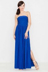 Niebieska Zmysłowa Gorsetowa Maxi Sukienka. Niebieskie sukienki Katrus, l, bez wzorów, z bawełny, bez kołnierzyka, bez ramiączek, maxi, gorsetowe. Za 259.00 zł.