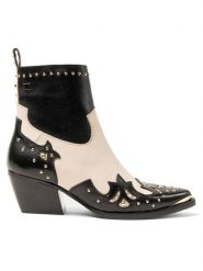 Lazamani Skórzane botki w kolorze kremowo-czarnym rozmiar: 40. Brązowe botki Lazamani, bez wzorów, eleganckie, bez obcasa, bez zapięcia. Za 386.32 zł.