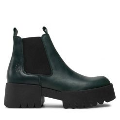 Sztyblety Fly London. Zielone botki Fly London, bez wzorów, bez obcasa, na płaskiej podeszwie, bez zapięcia. Za 559.99 zł.