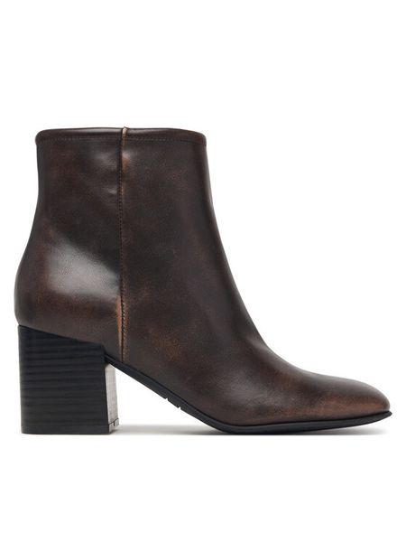 Guess Botki FLFALE LEA10 Brązowy ciemny. Brązowe botki Guess, z aplikacjami, bez obcasa, na słupku, bez zapięcia. Za 494.99 zł.