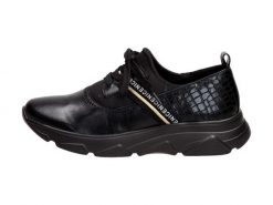 Czarne sneakersy damskie, półbuty Jezzi 2061-2. Czarne półbuty wsuwane Jezzi, bez wzorów, ze skóry, bez obcasa, na obcasie. Za 159.00 zł.