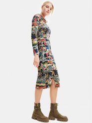 Desigual Sukienka codzienna 23WWVF15 Kolorowy Slim Fit. Sukienki Desigual, na co dzień, xl, bez wzorów, z bawełny, bez kołnierzyka, bez ramiączek, proste. Za 419.99 zł.