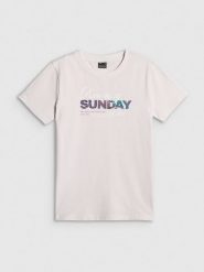 4F T-shirt regular z nadrukiem damski - biały XS. Białe t-shirty 4f, xs, bez wzorów, z bawełny, klasyczne, bez kołnierzyka, bez ramiączek. Za 59.99 zł.