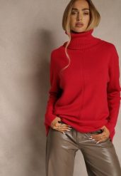 Czerwony Golf o Fasonie Klasycznego Swetra z Domieszką Kaszmiru Rorilaine. Czerwone swetry Renee, uniwersalny, z aplikacjami, z kaszmiru, biznesowe, bez ramiączek. Za 129.99 zł.