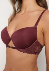 Ciemnofioletowy Biustonosz Push-Up z Koronką i Wycięciem z Przodu Sariaris. Fioletowe biustonosze Renee, bez wzorów, z koronki. W wyprzedaży za 35.99 zł.
