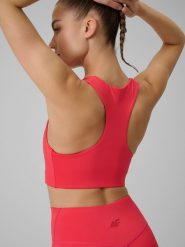 4F Biustonosz treningowy z niskim wsparciem damski - czerwony S. Czerwone biustonosze sportowe 4f, bez wzorów, z gumy, na fitness i siłownię. Za 89.99 zł.